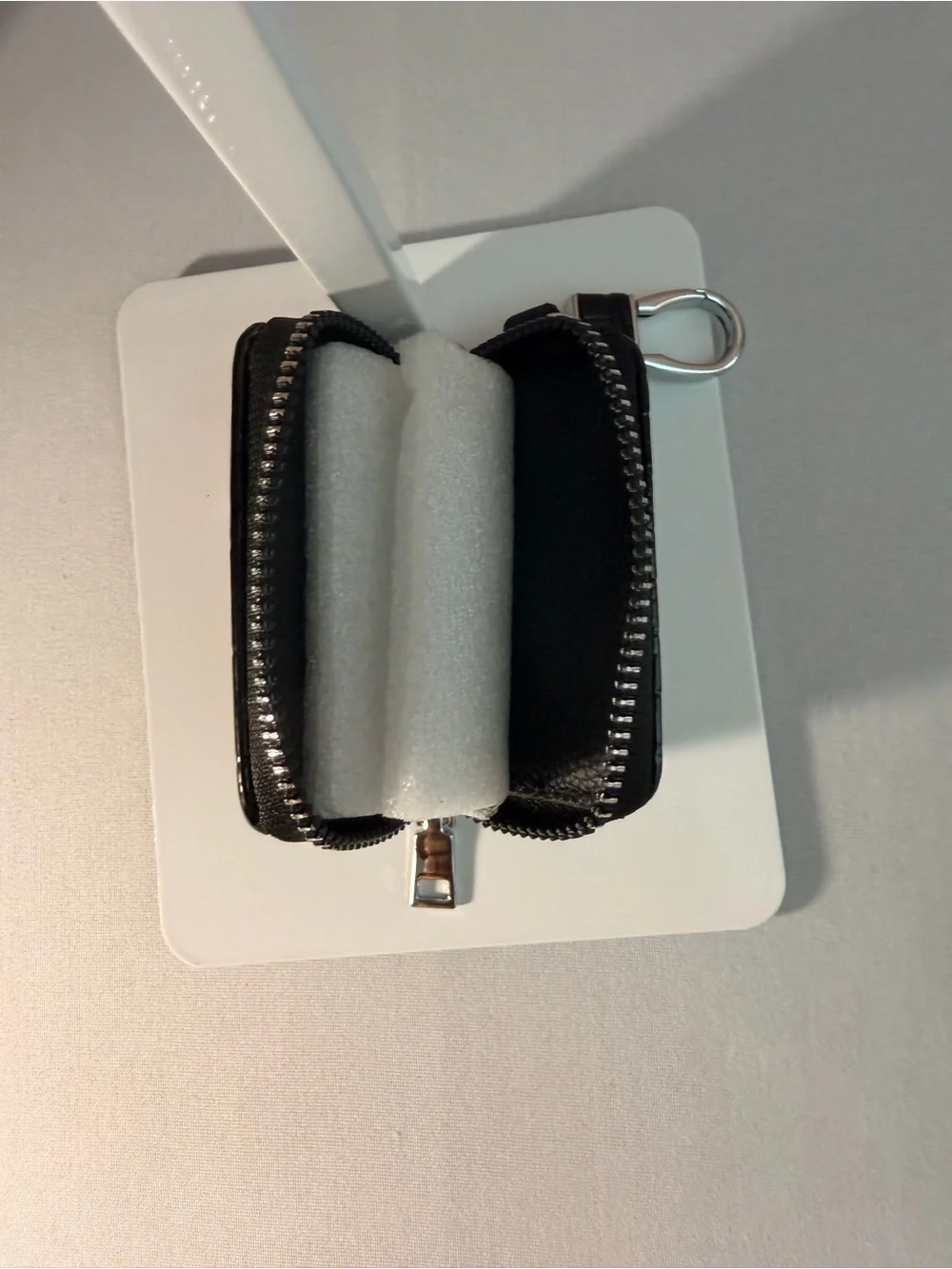 Black Patent Quilted Key Pouch with Silver Hardware